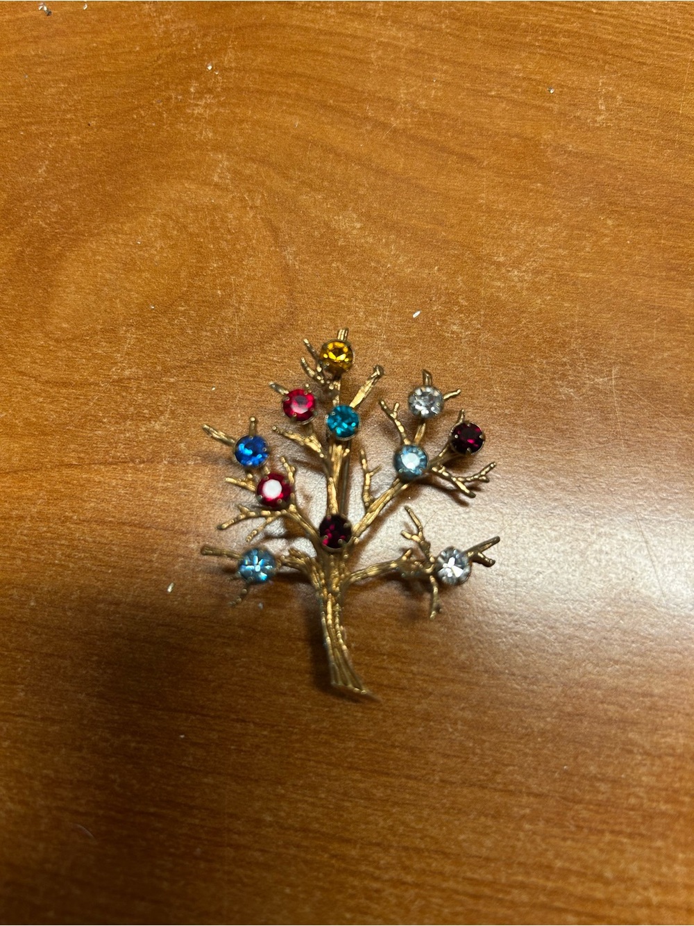 Sarah Coventry Gold-tone Tree Brooch with Multicolor Rhinestones